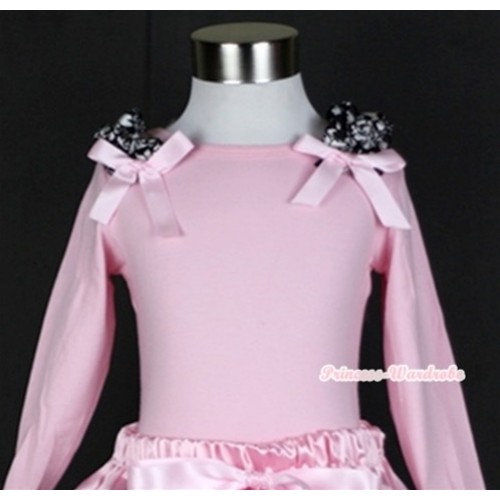 Light Pink Long Sleeves Top with Damask Ruffles & Light Pink Bow TW317 